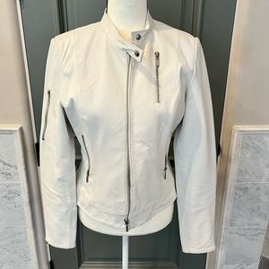 White leather biker jacket